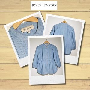 Jones New York Denim Button Down Pleated Shirt